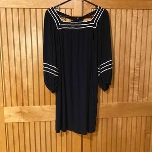 Ann Taylor Loft Nautical Ric Rac Shift Dress Navy Blue White